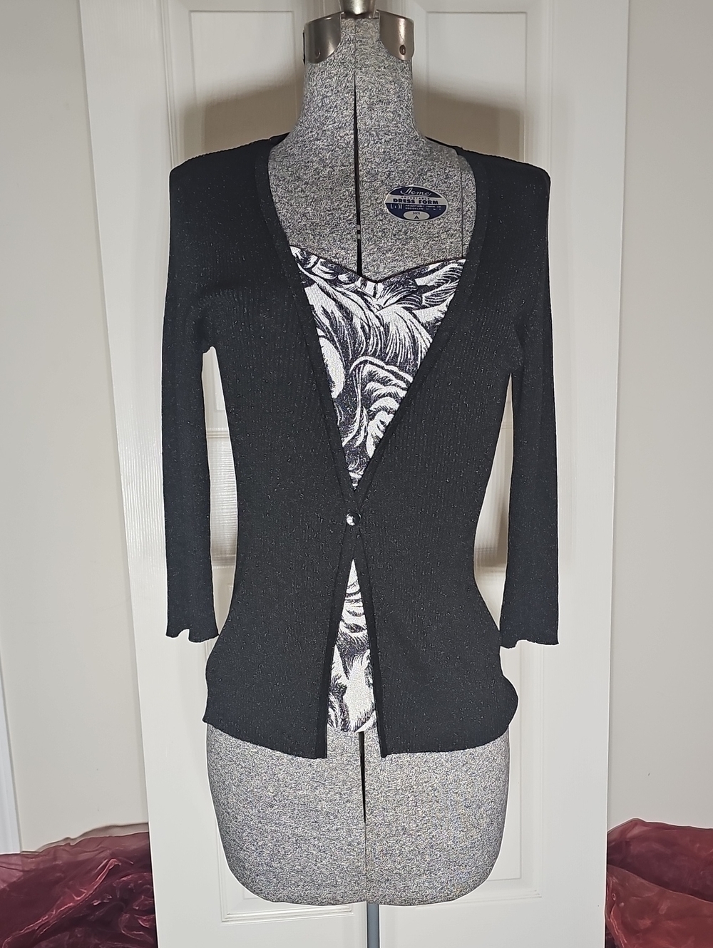 August Silk Black Metallic Shimmer Silk Blend Button Front Cardigan SweaterSizeL